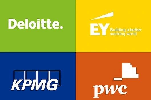 Logos of Deloitte, EY, KPMG and PwC