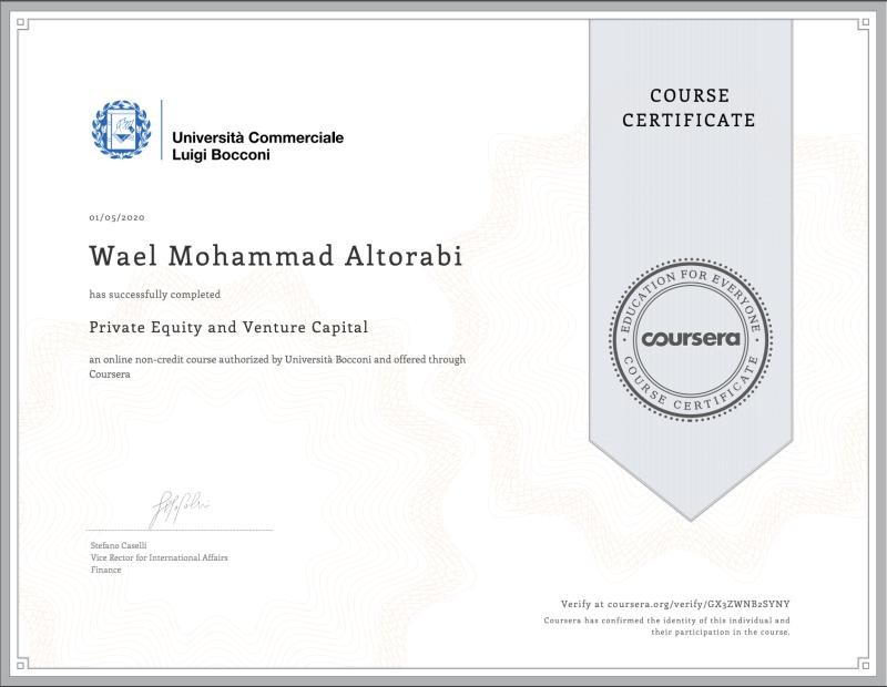 Private Equity and Venture Capital course certificate from Università Bocconi